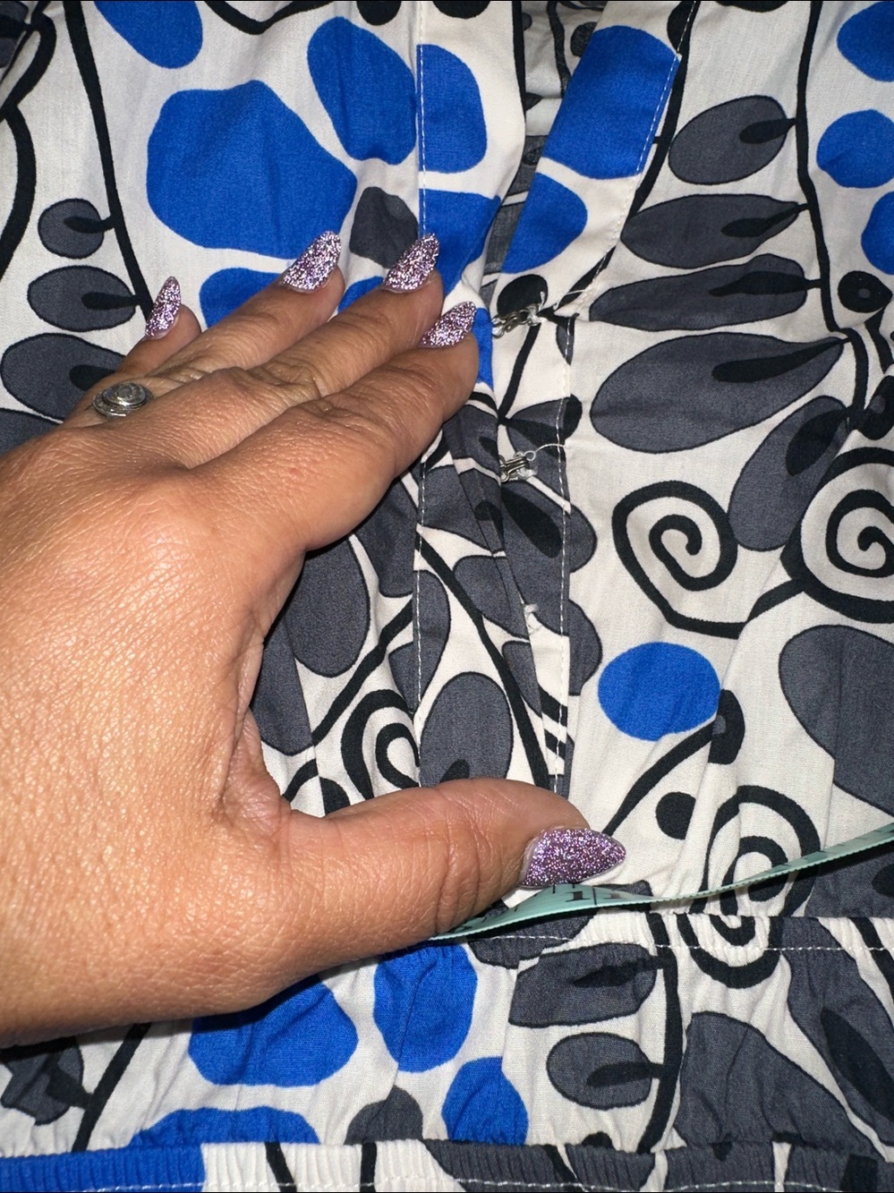 Anthropologie Blue, Black & White Floral Print Dress - Picture 2 of 6